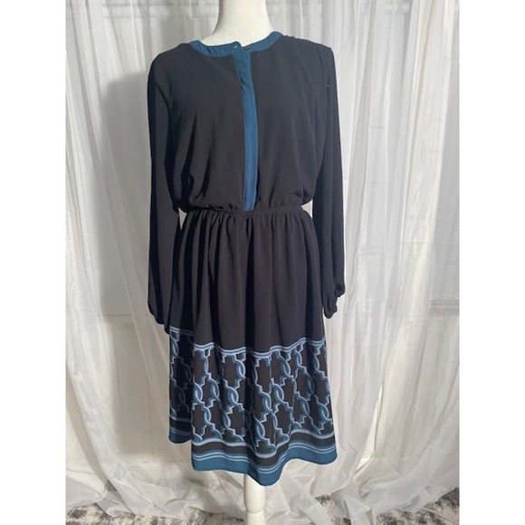 Lane Bryant Size 16 Dress Long Sleeve Black and‎ Teal - Picture 1 of 4